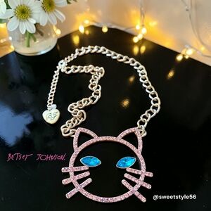 BETSEY JOHNSON "Just Kitten" Crystal Necklace WHIMSICAL!